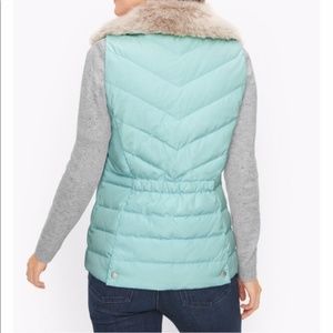 Talbots Faux Fur Collar Down Puffer Vest size medium brand new in mint color
